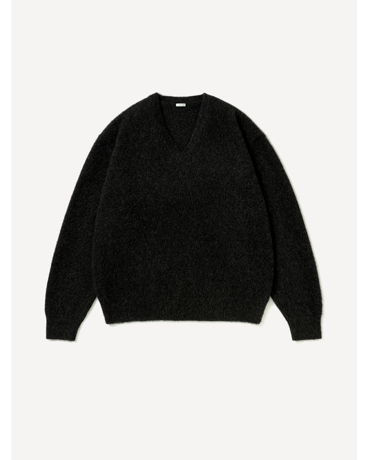 Brushed Cashmere Middle Gauge V Neck Sweater  CHARCOAL