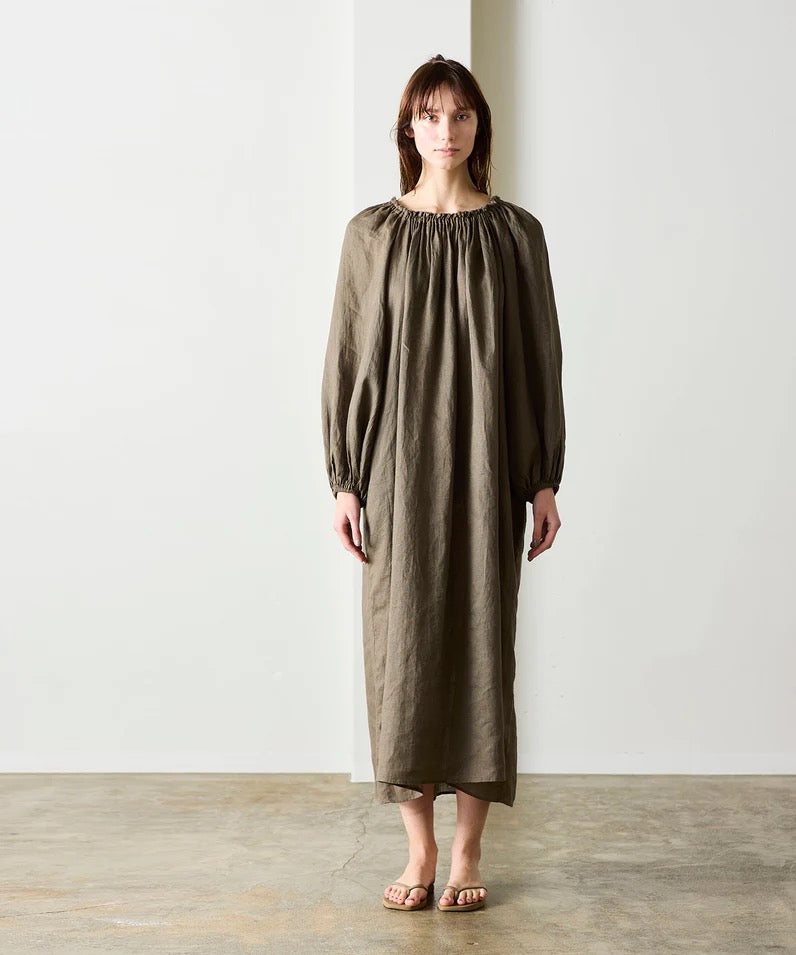 natural dye linen balloon sleeve dress