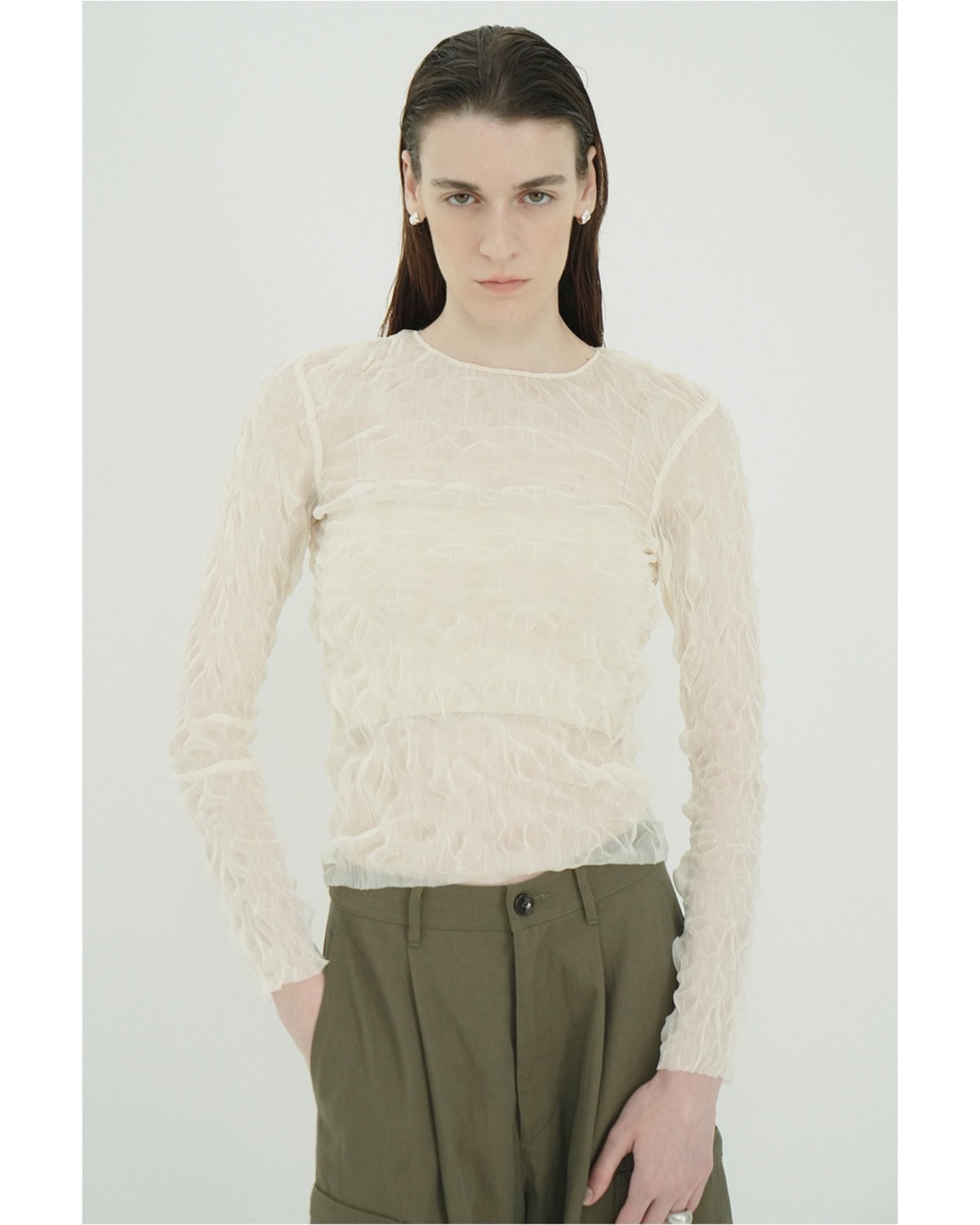 CRINKLED PLEAT SHEER TULLE TOPS
