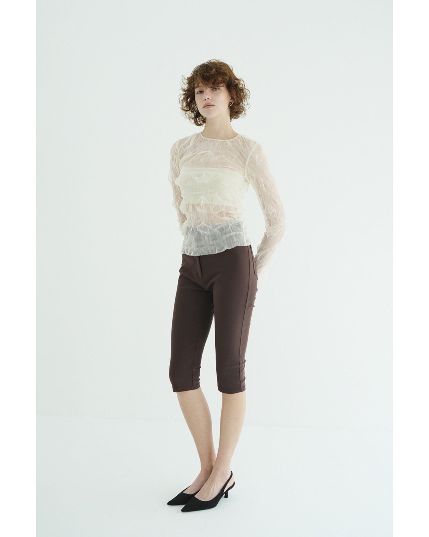 CRINKLED PLEAT SHEER TULLE TOPS