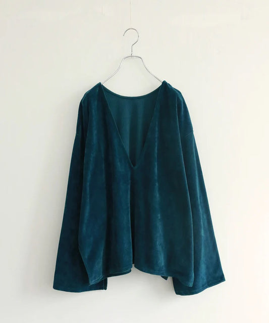 cotton velour deep v-neck top