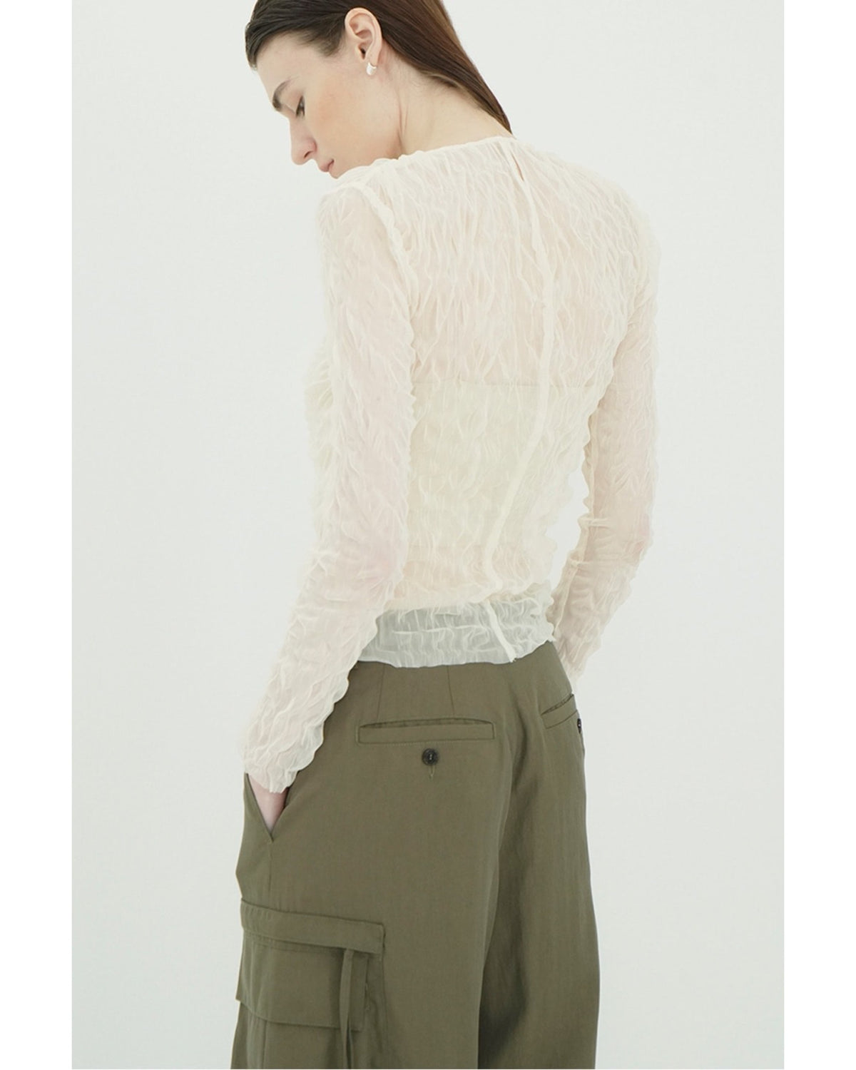CRINKLED PLEAT SHEER TULLE TOPS