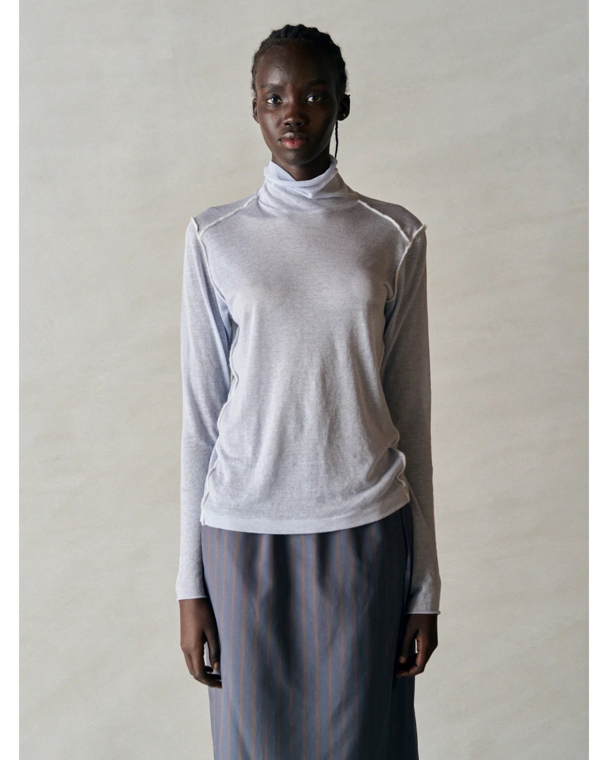 cashmere&supima cotton gauze jersey turtle-neck Tee