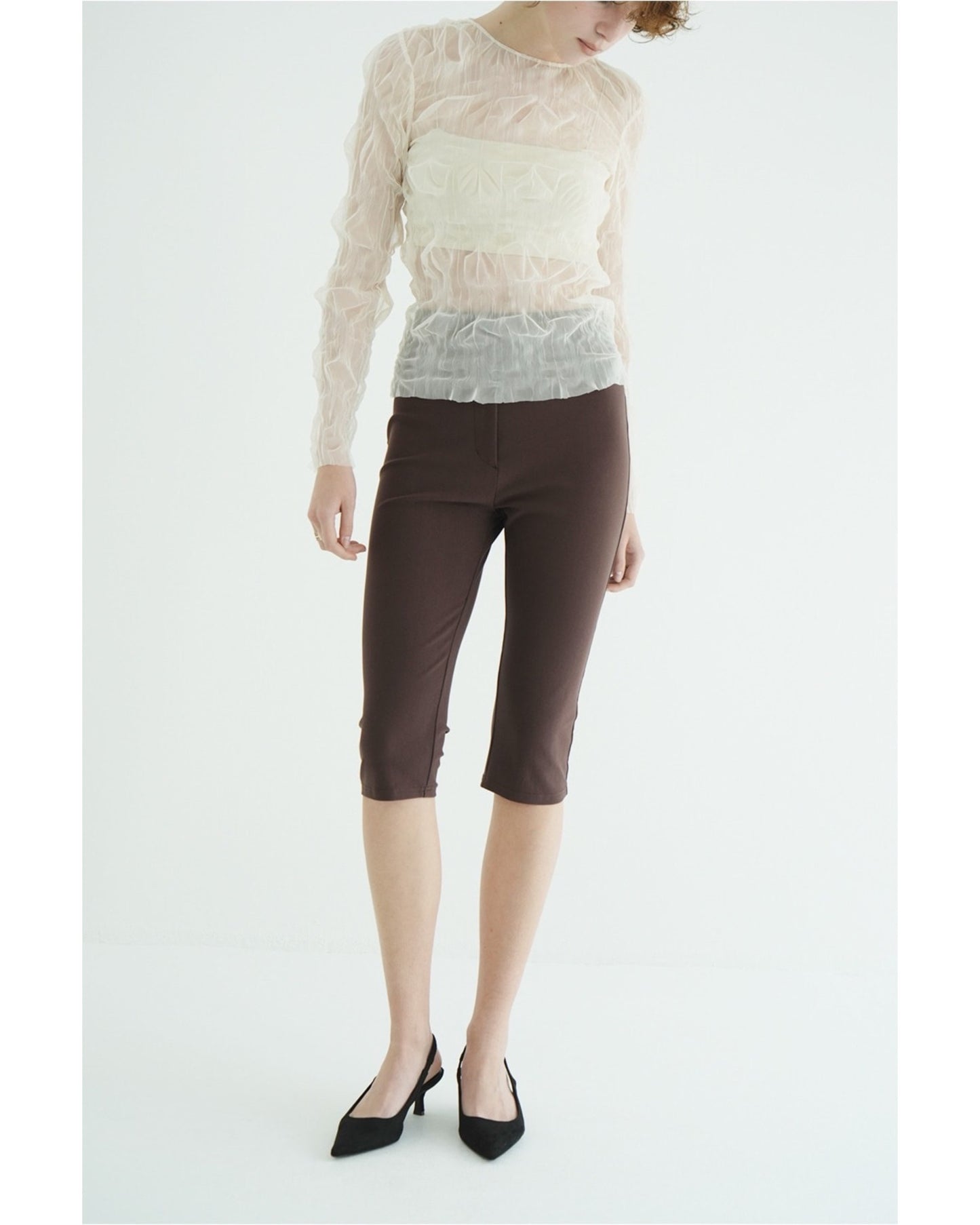 CRINKLED PLEAT SHEER TULLE TOPS