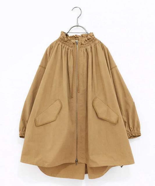 shirring gather embroidery midi-blouson