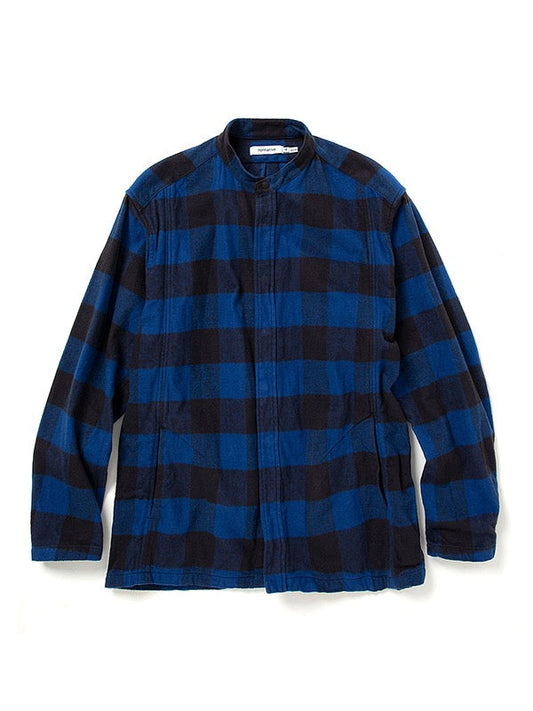 OFFICER STAND COLLAR SHIRT COTTON FLANNEL BLOCK CHECK