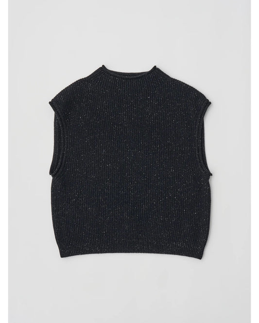 woolen cotton & silk nep wool tweed-knit vest