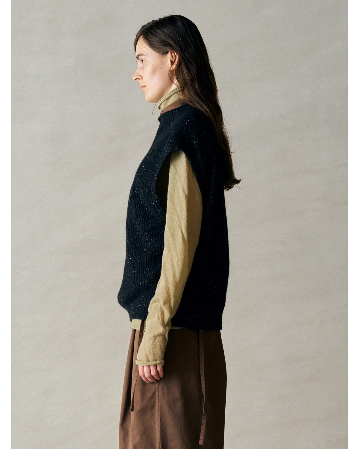 woolen cotton & silk nep wool tweed-knit vest