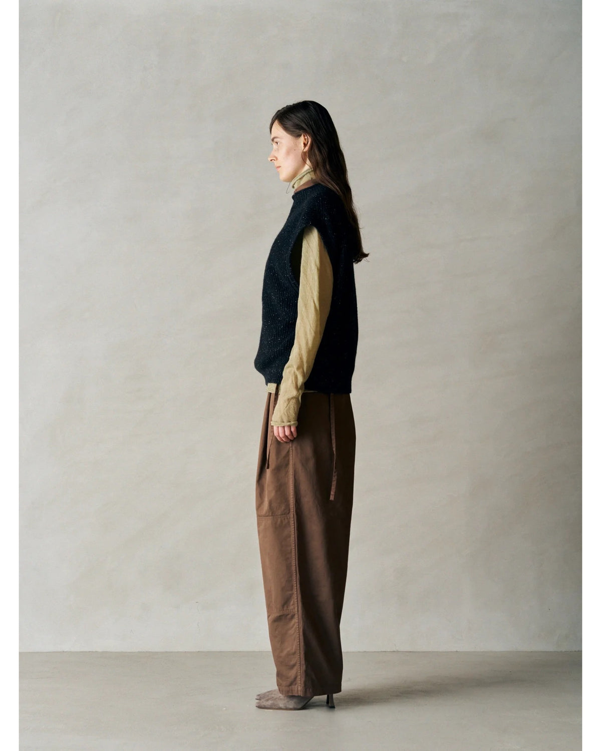woolen cotton & silk nep wool tweed-knit vest