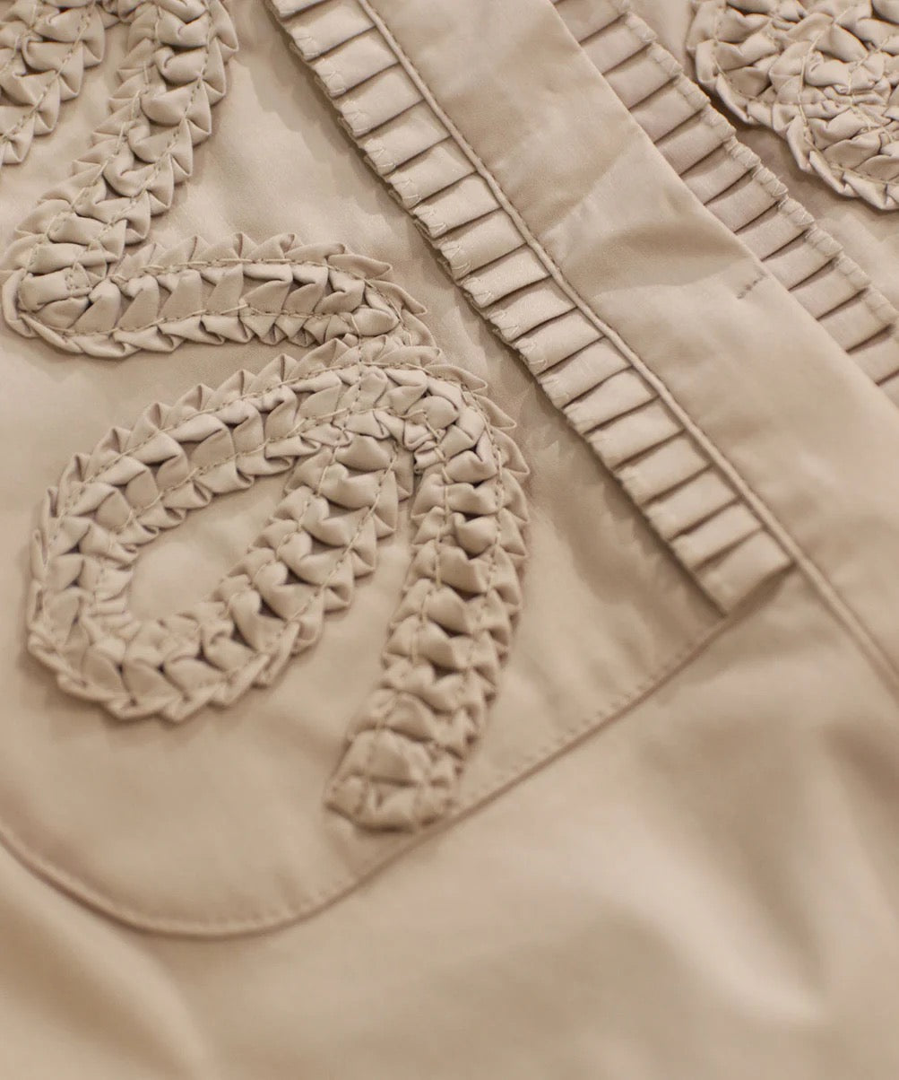 diamond tuck embroidery blouse