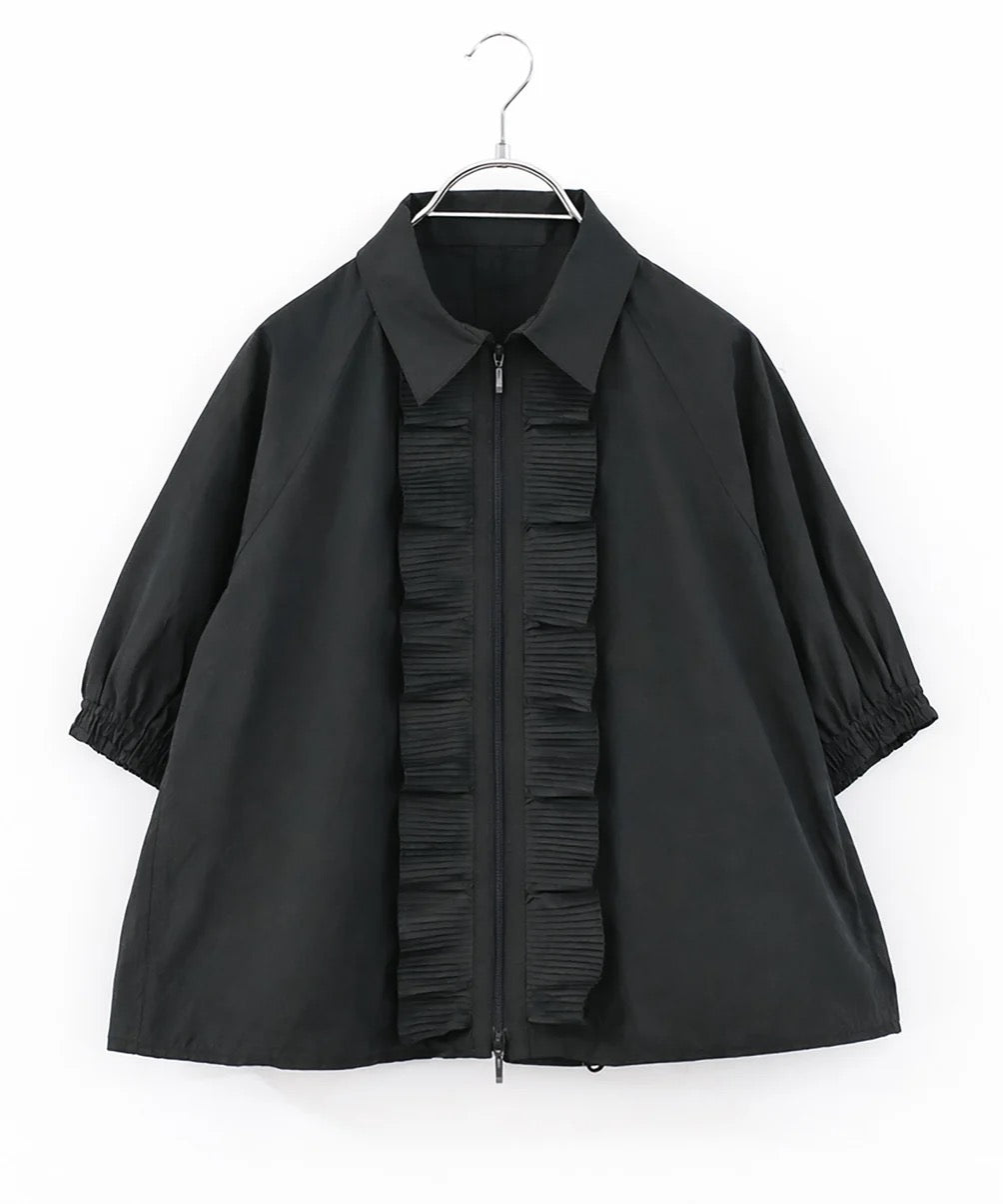 sheer pleats half sleeve blouson
