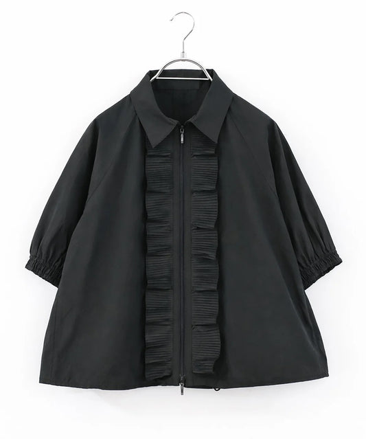 sheer pleats half sleeve blouson