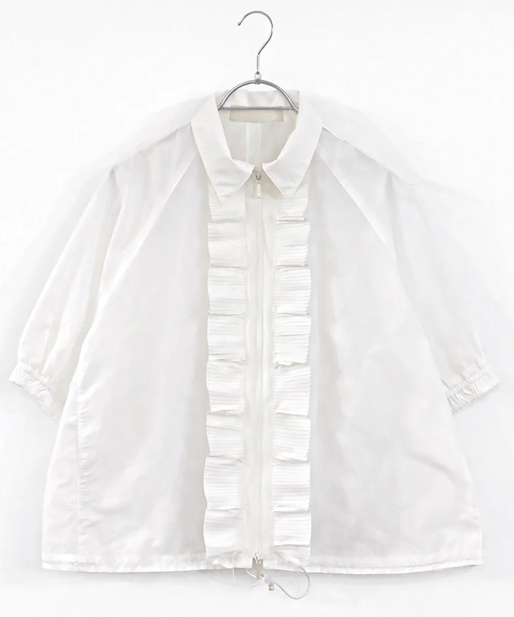sheer pleats half sleeve blouson