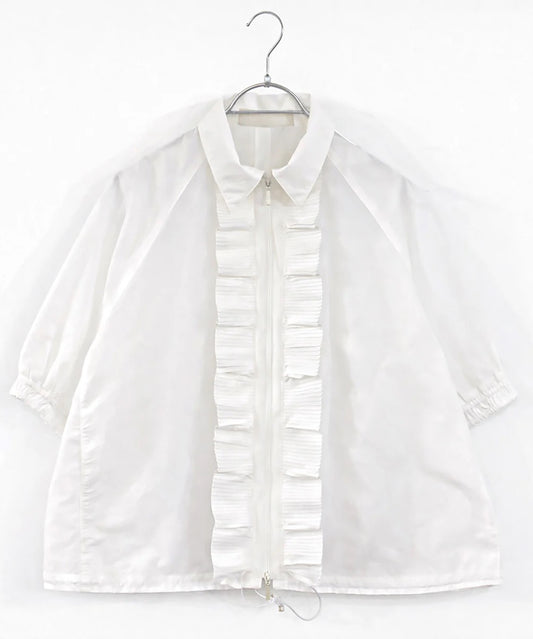 sheer pleats half sleeve blouson