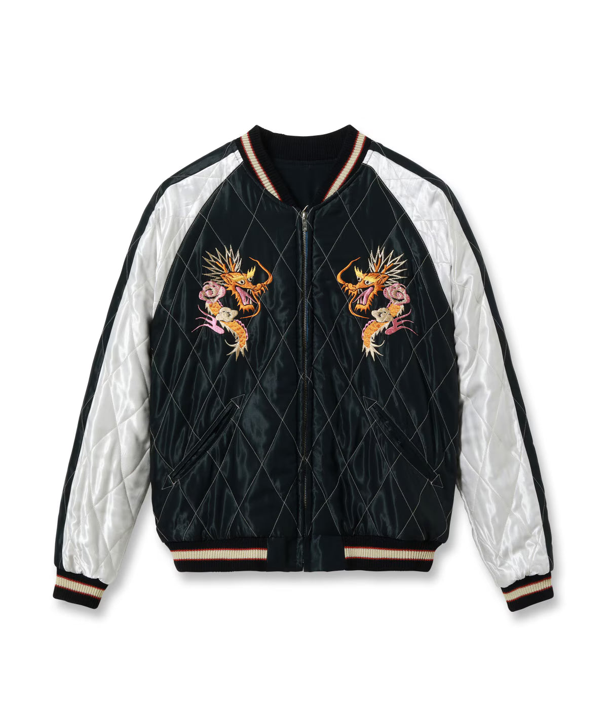 Mid 1950s Style Acetate Quilted Souvenir Jacket “WHITE TIGER” × “DUELLING DRAGONS” TT15973-219