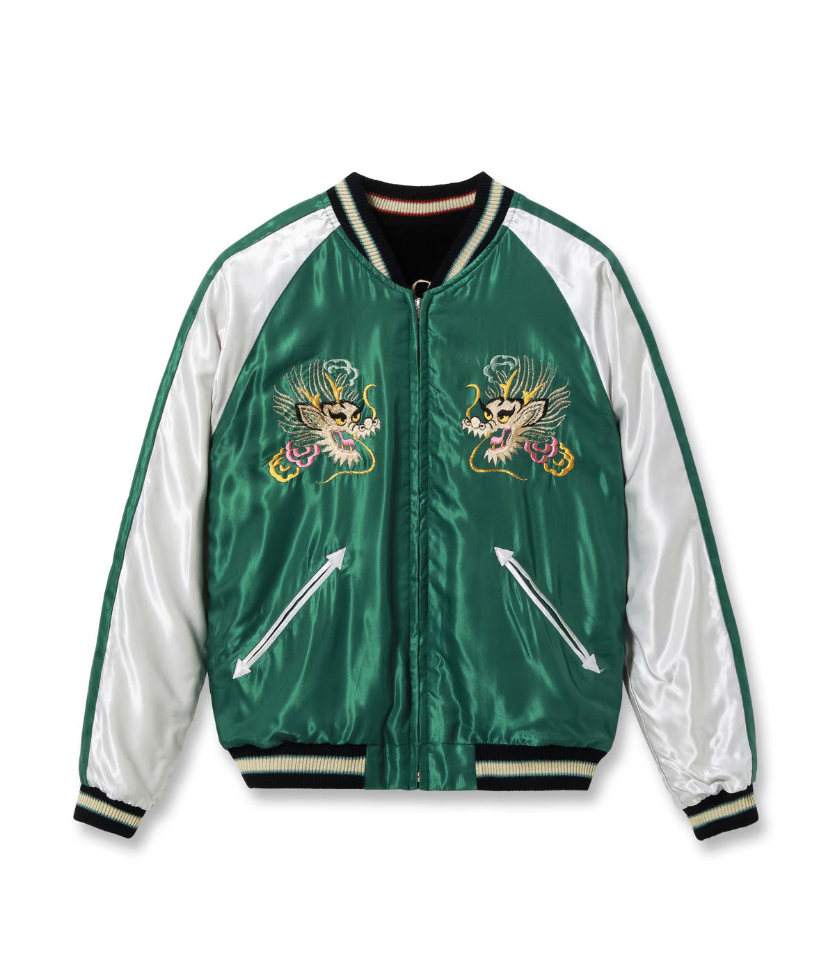 Mid 1950s Style Velveteen (Two-tone) × Acetate Souvenir Jacket “WHITE TIGER” × “GOLD DRAGON” TT15975-119