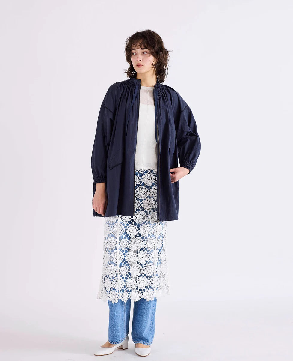 shirring gather embroidery midi-blouson