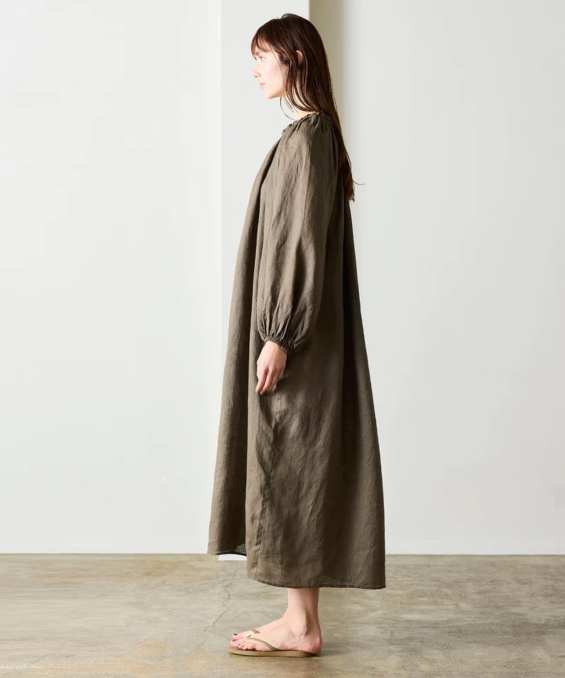 natural dye linen balloon sleeve dress