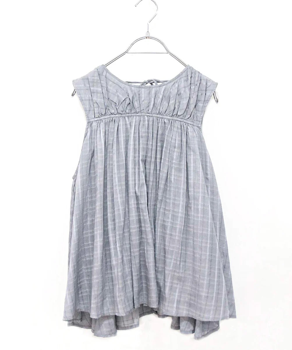 sheer check 2way gathered blouse