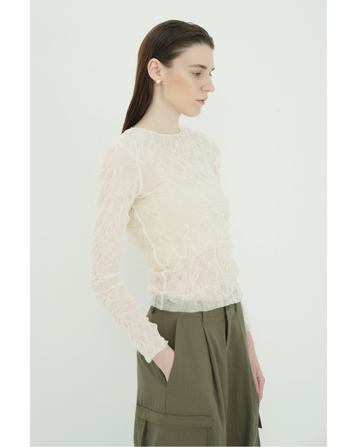 CRINKLED PLEAT SHEER TULLE TOPS