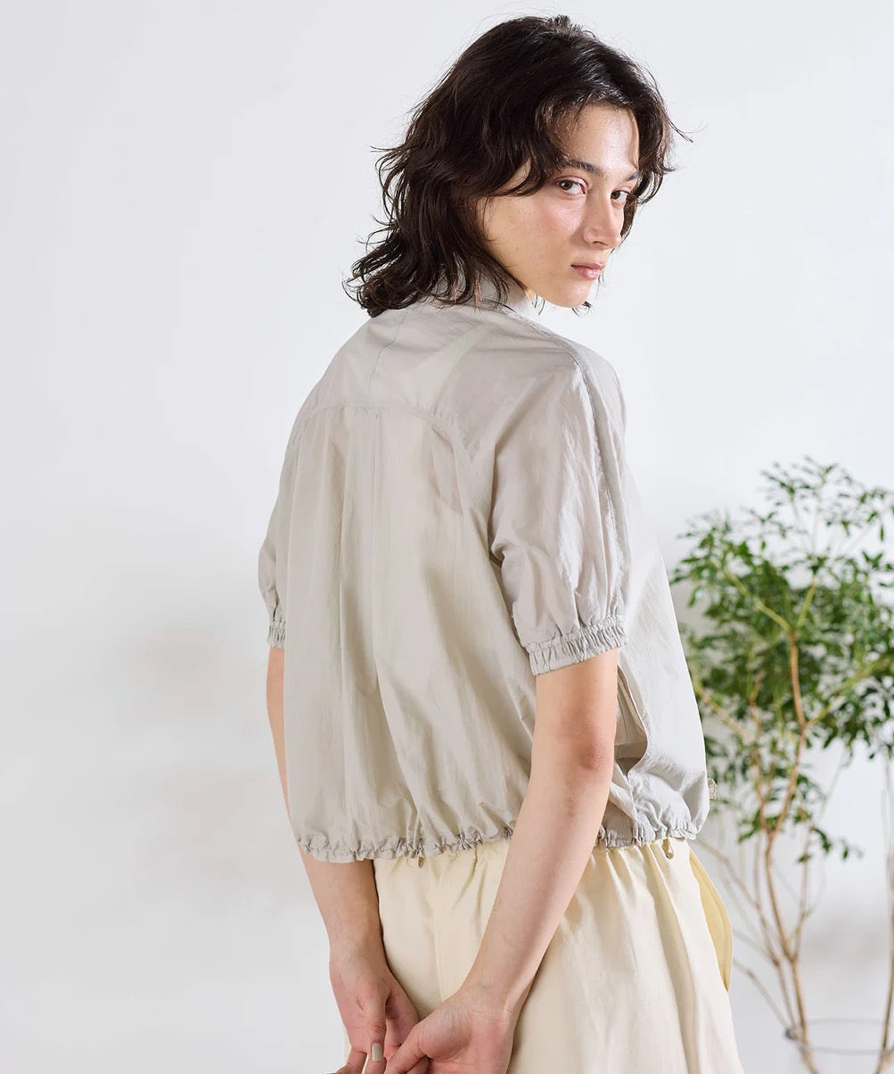sheer pleats half sleeve blouson