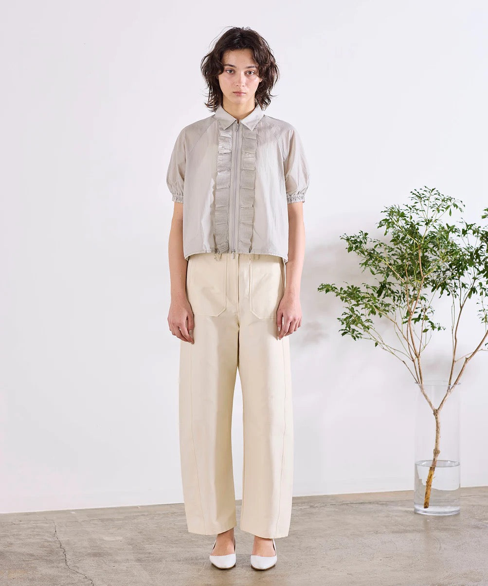 sheer pleats half sleeve blouson