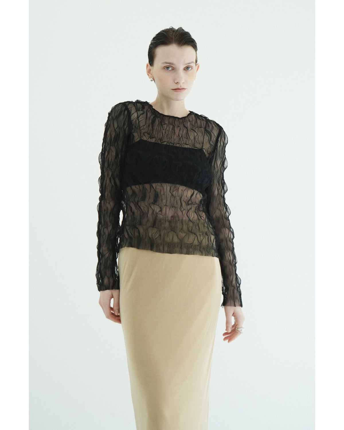 CRINKLED PLEAT SHEER TULLE TOPS