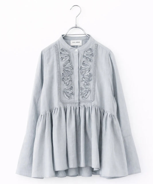 code embroidery diamond tuck blouse