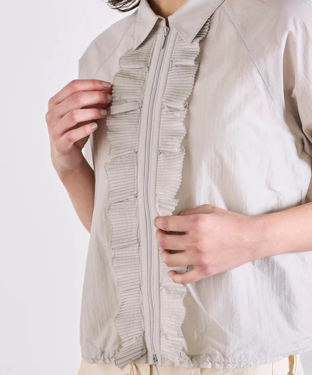 sheer pleats half sleeve blouson