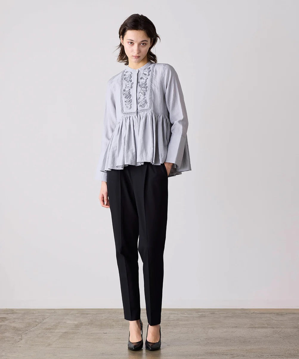 code embroidery diamond tuck blouse