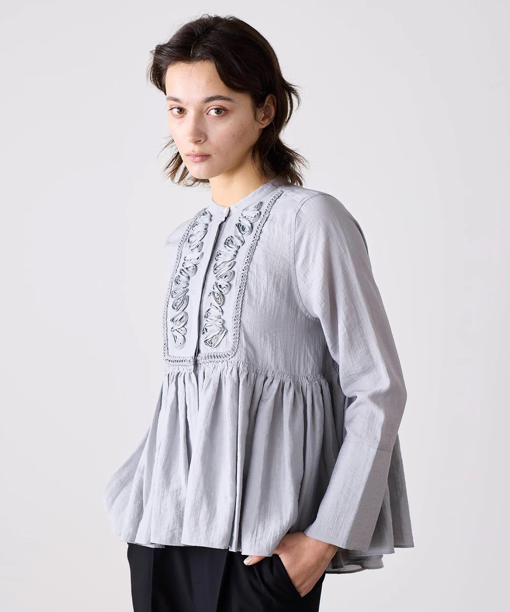 code embroidery diamond tuck blouse