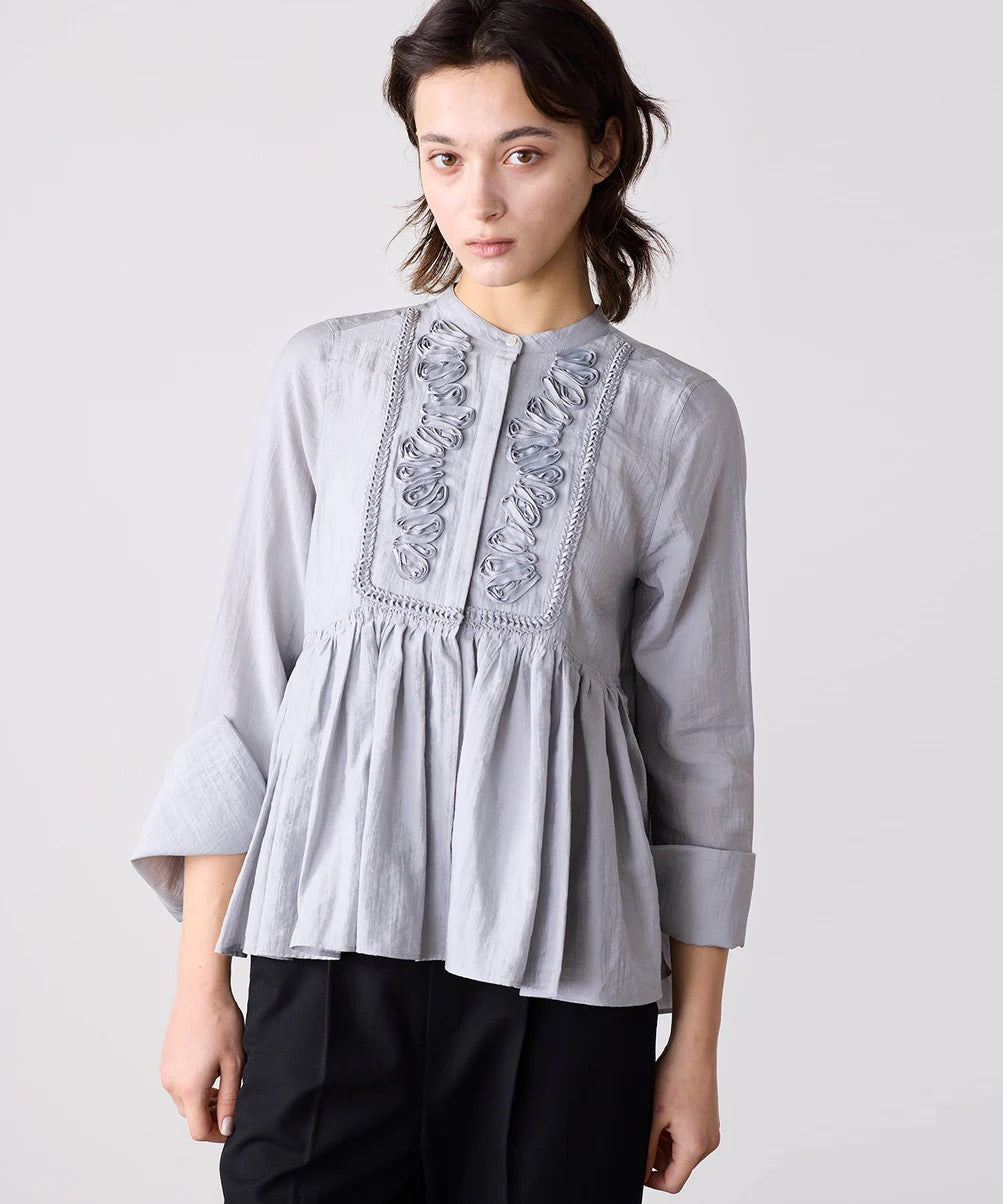 code embroidery diamond tuck blouse