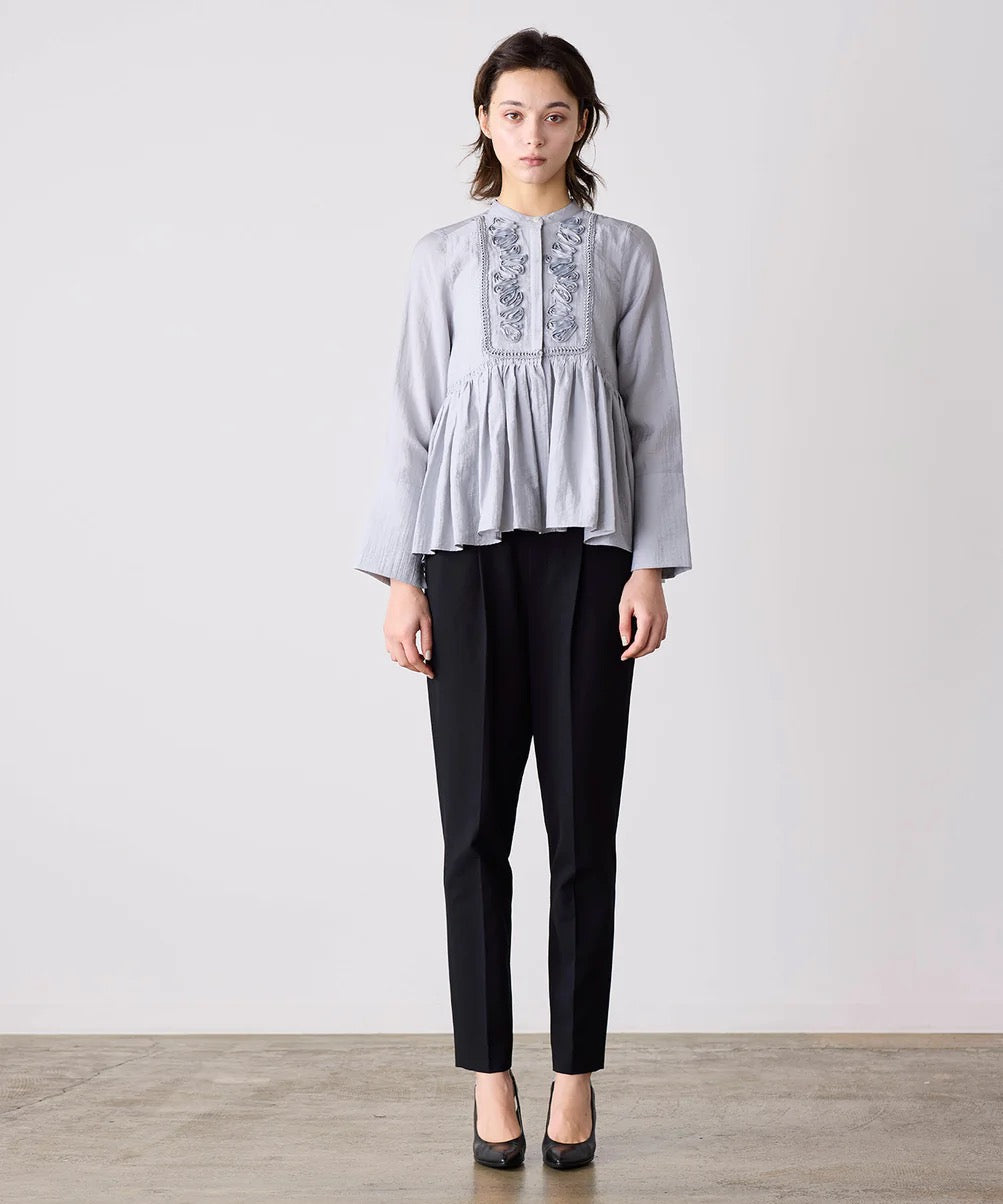 code embroidery diamond tuck blouse
