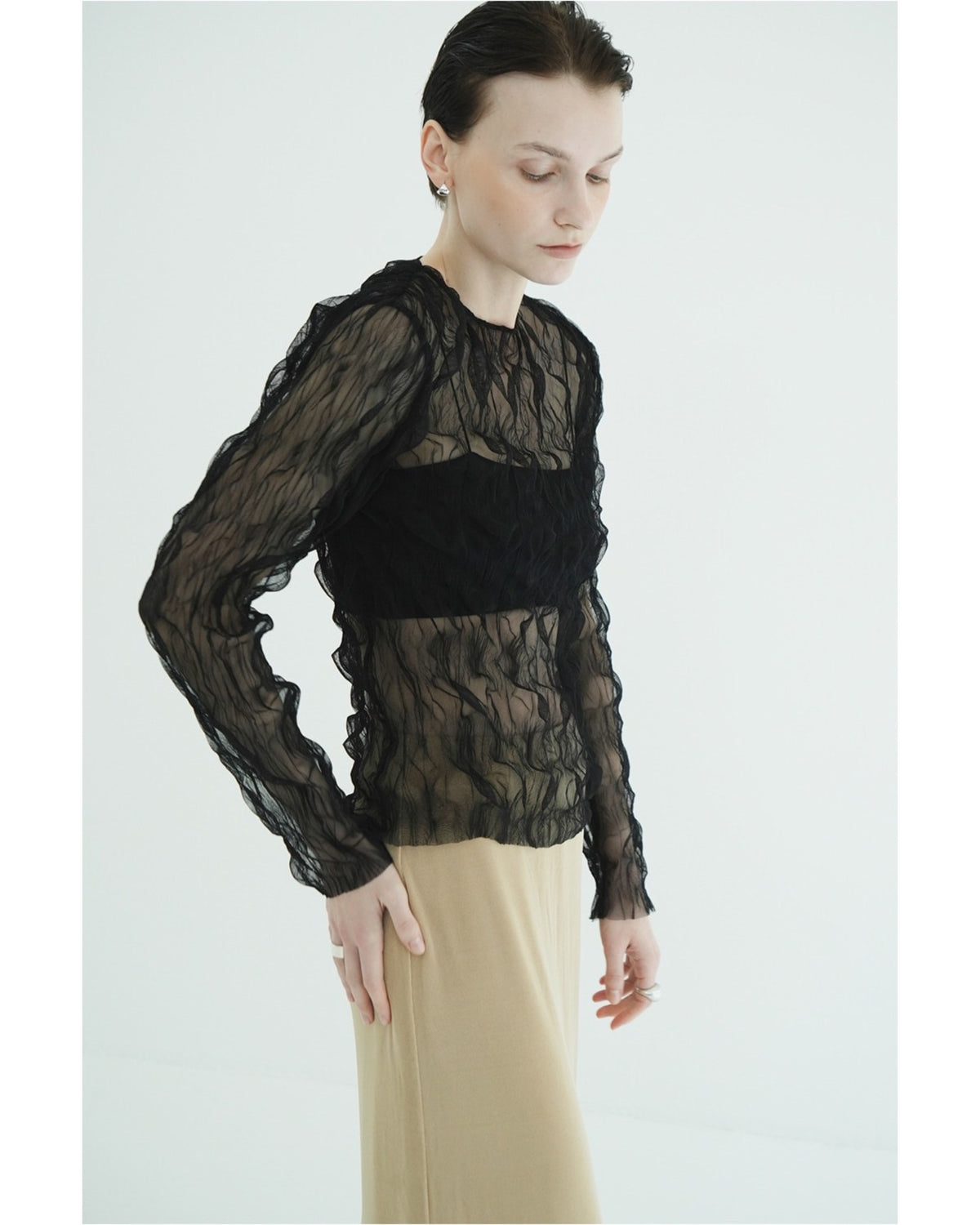 CRINKLED PLEAT SHEER TULLE TOPS