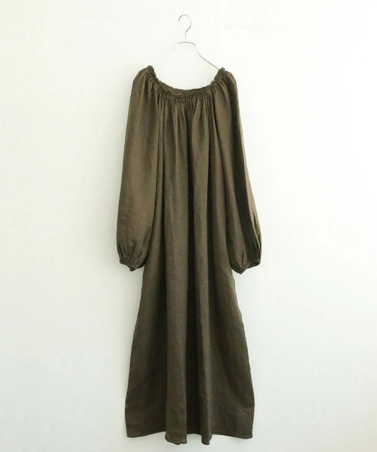 natural dye linen balloon sleeve dress