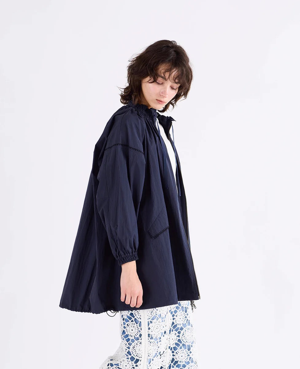 shirring gather embroidery midi-blouson