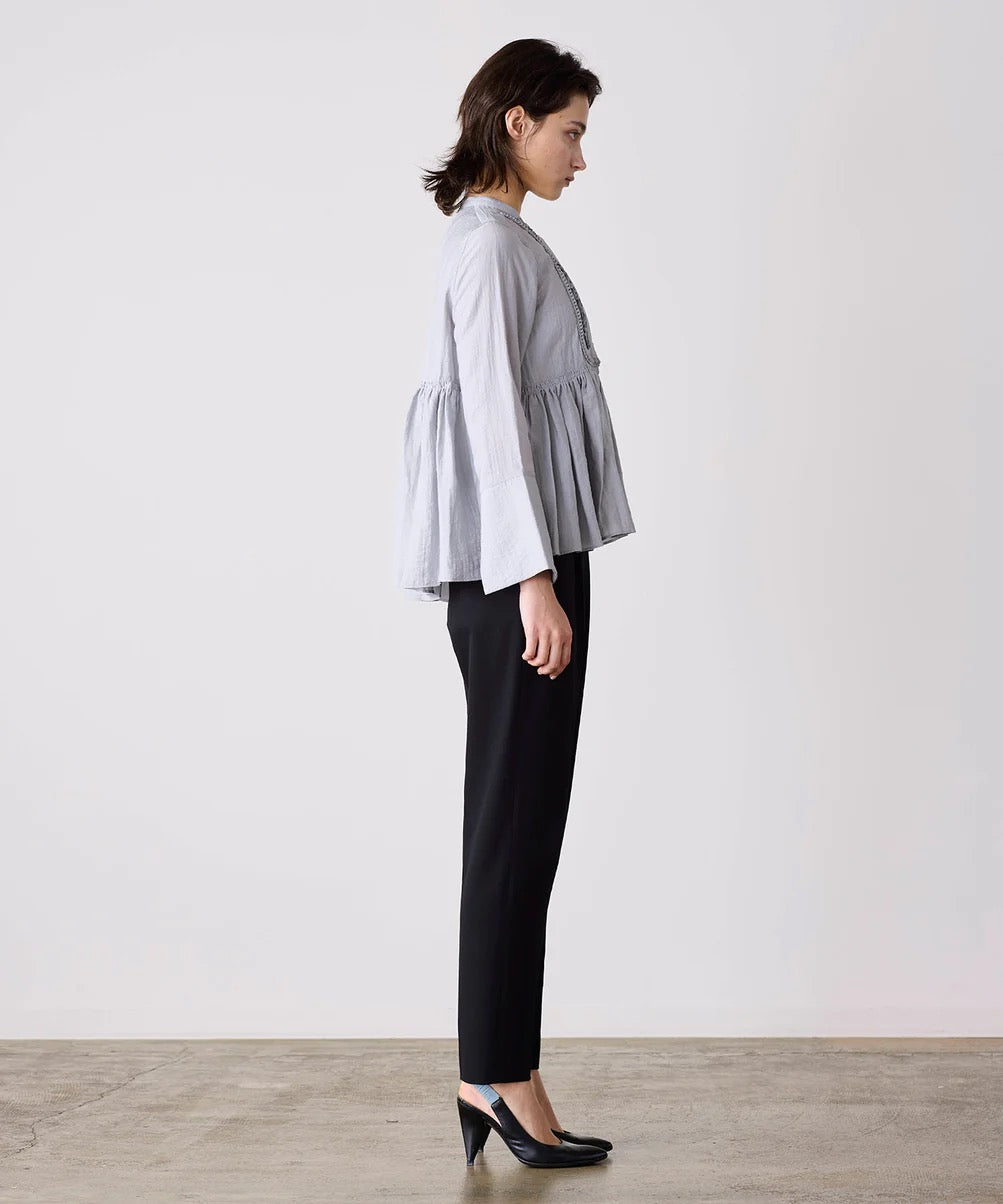 code embroidery diamond tuck blouse