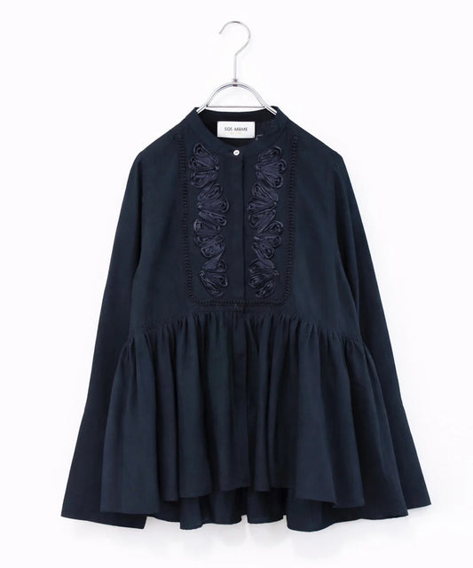 code embroidery diamond tuck blouse