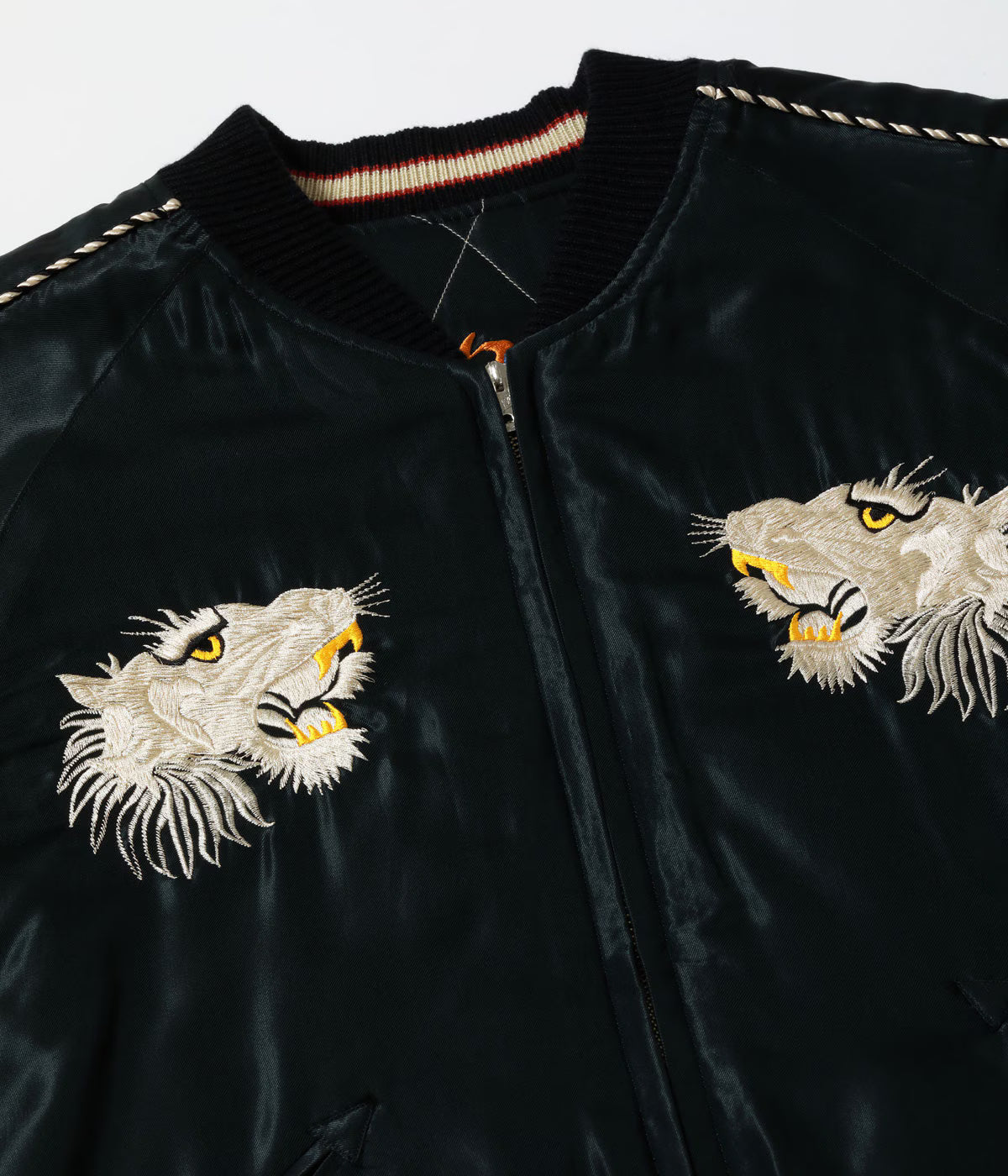 Mid 1950s Style Acetate Quilted Souvenir Jacket “WHITE TIGER” × “DUELLING DRAGONS” TT15973-219