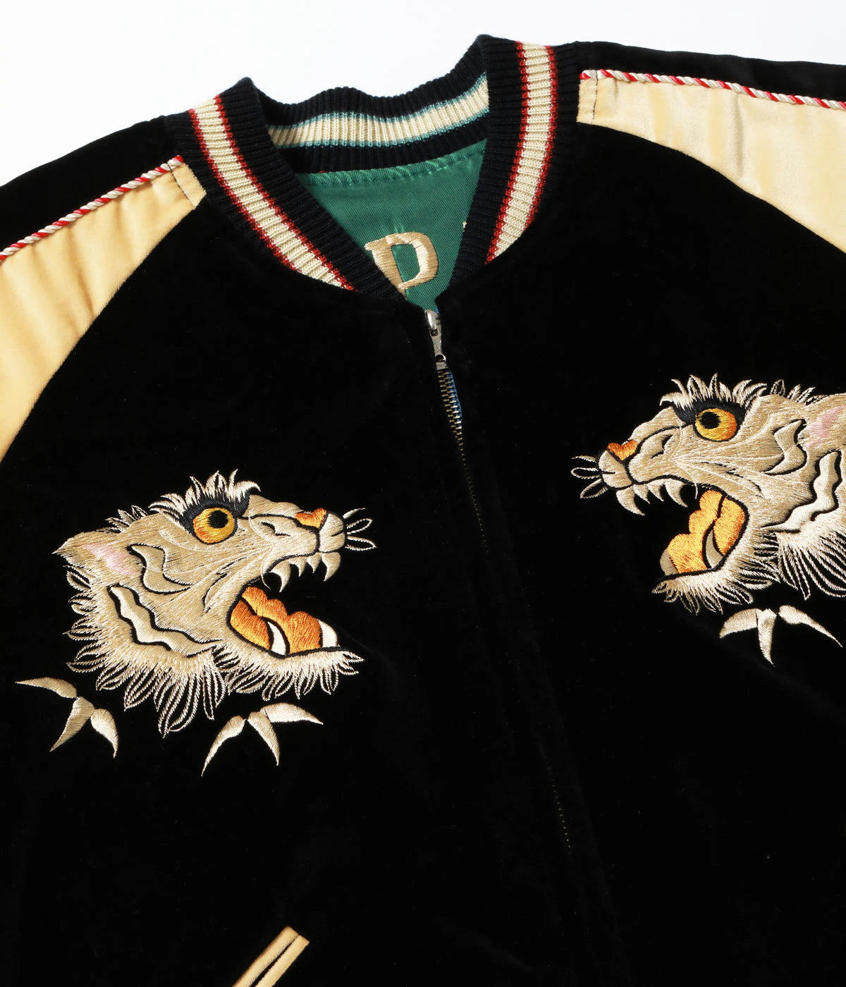 Mid 1950s Style Velveteen (Two-tone) × Acetate Souvenir Jacket “WHITE TIGER” × “GOLD DRAGON” TT15975-119