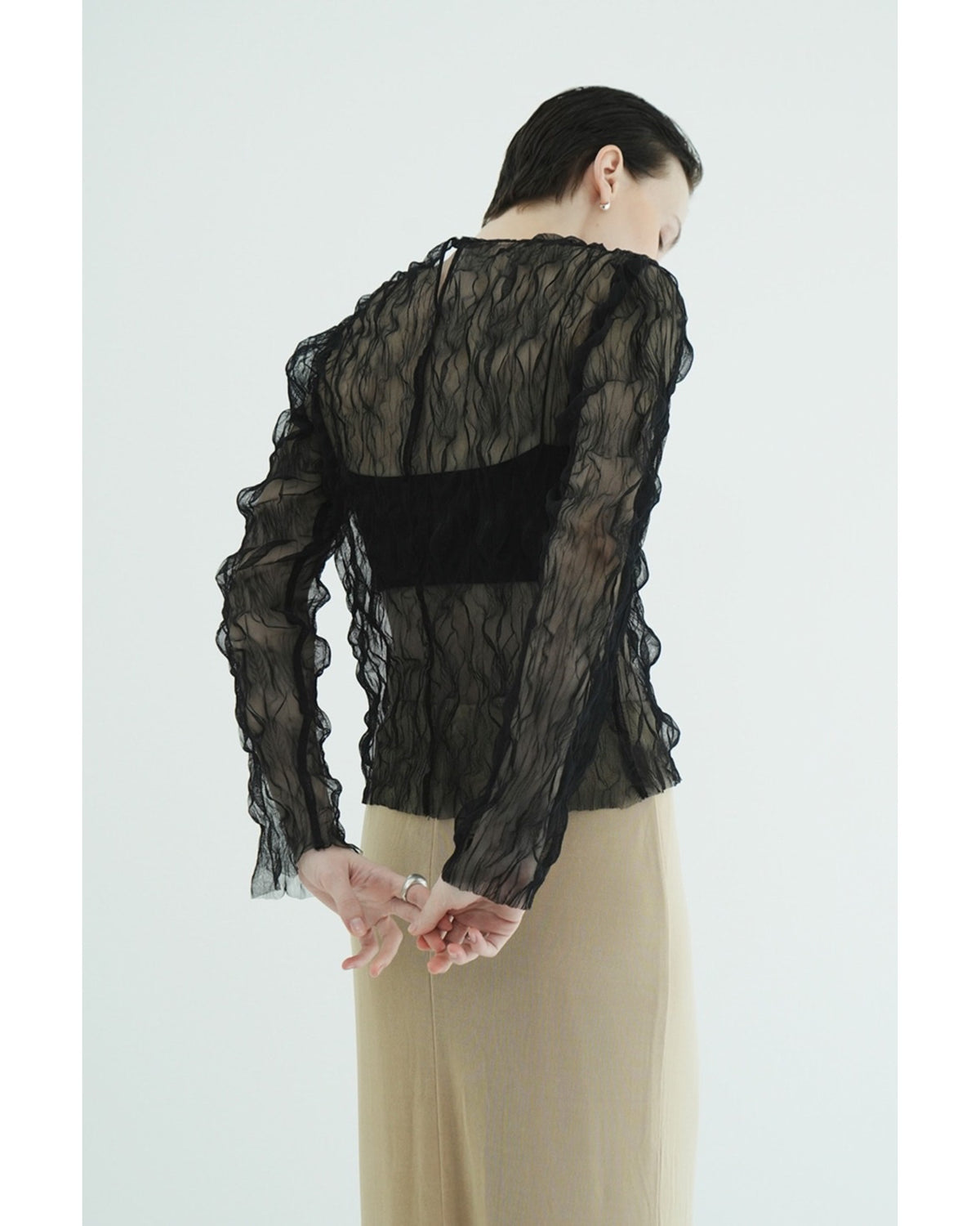 CRINKLED PLEAT SHEER TULLE TOPS