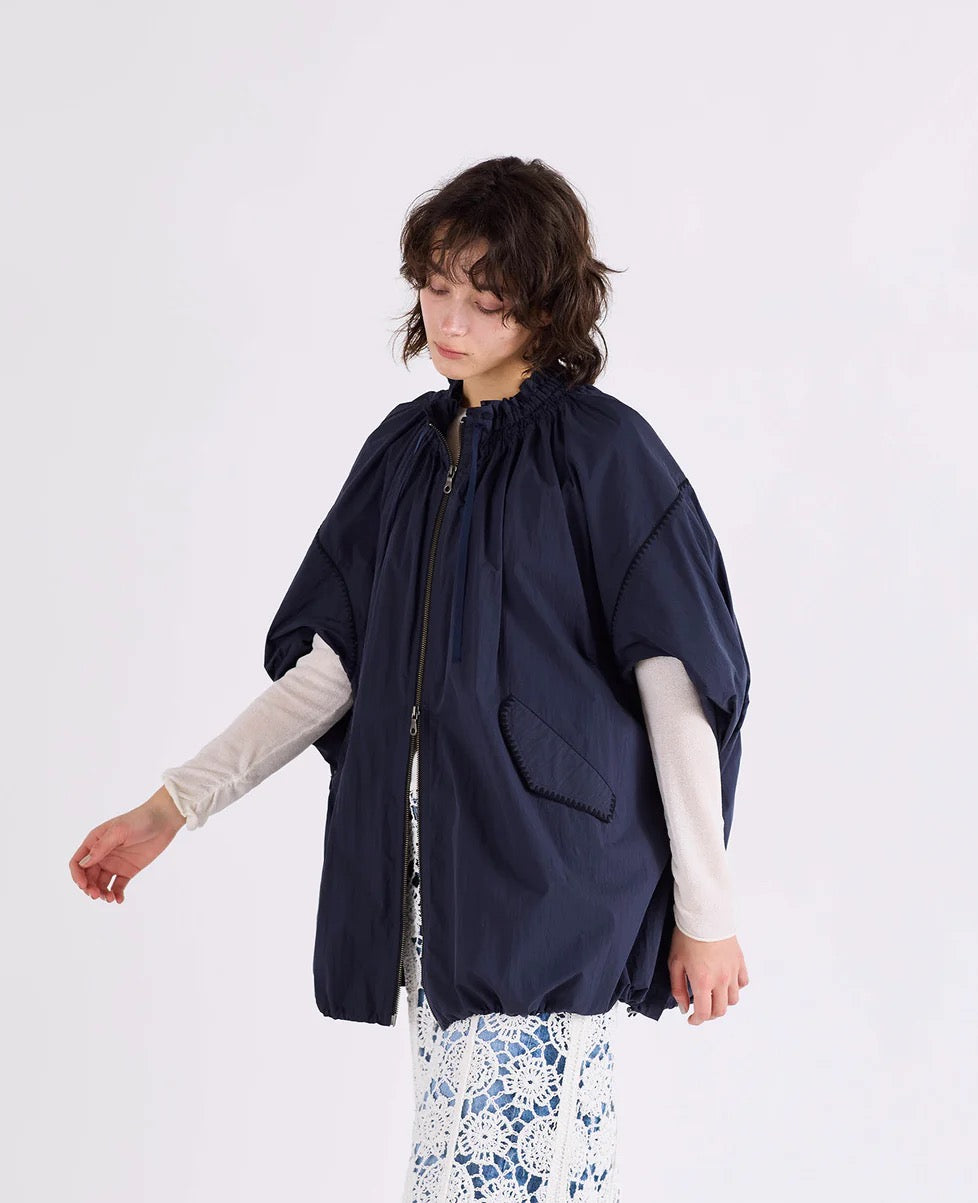 shirring gather embroidery midi-blouson