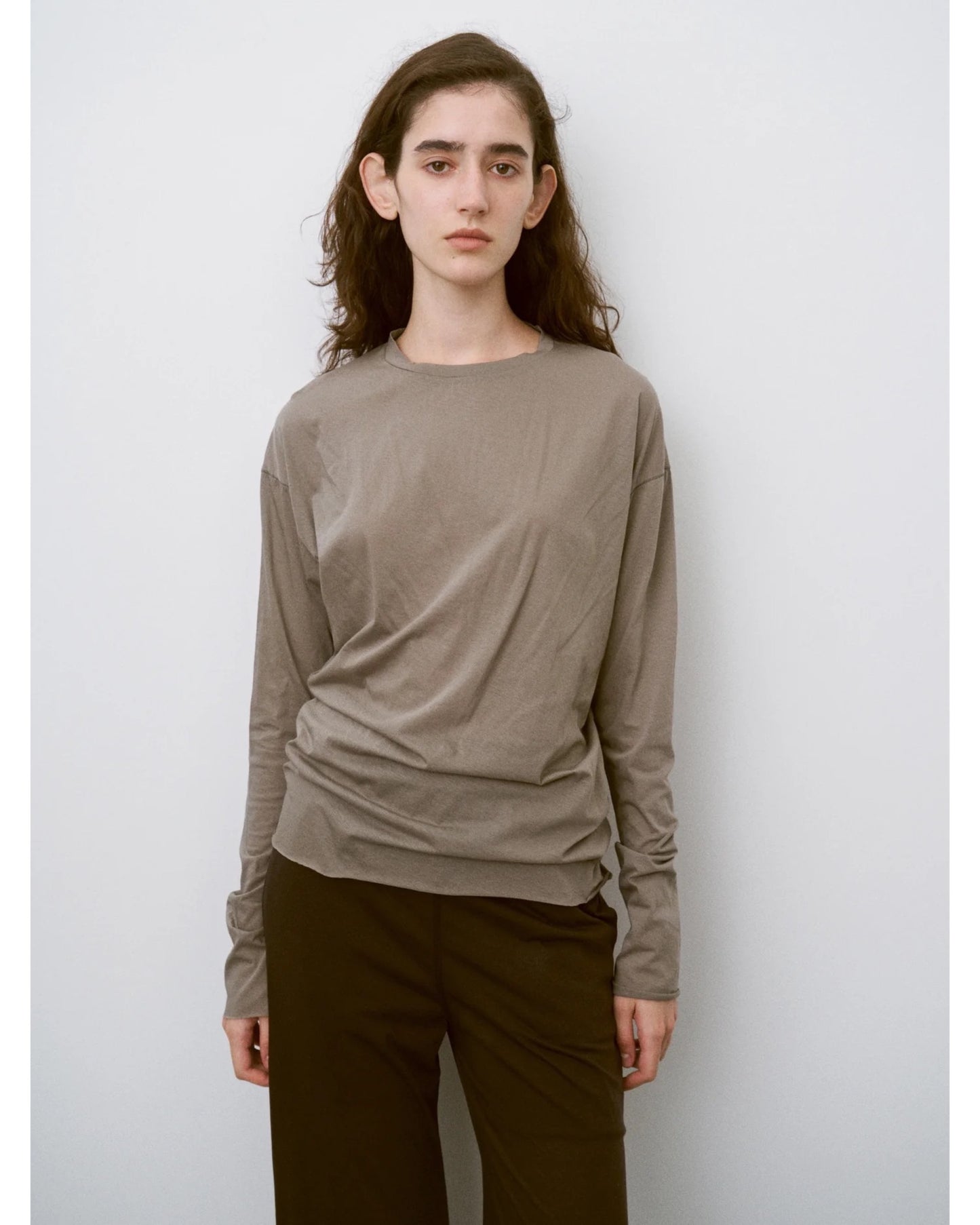 twisted cotton sheer jersey long sleeve Tee