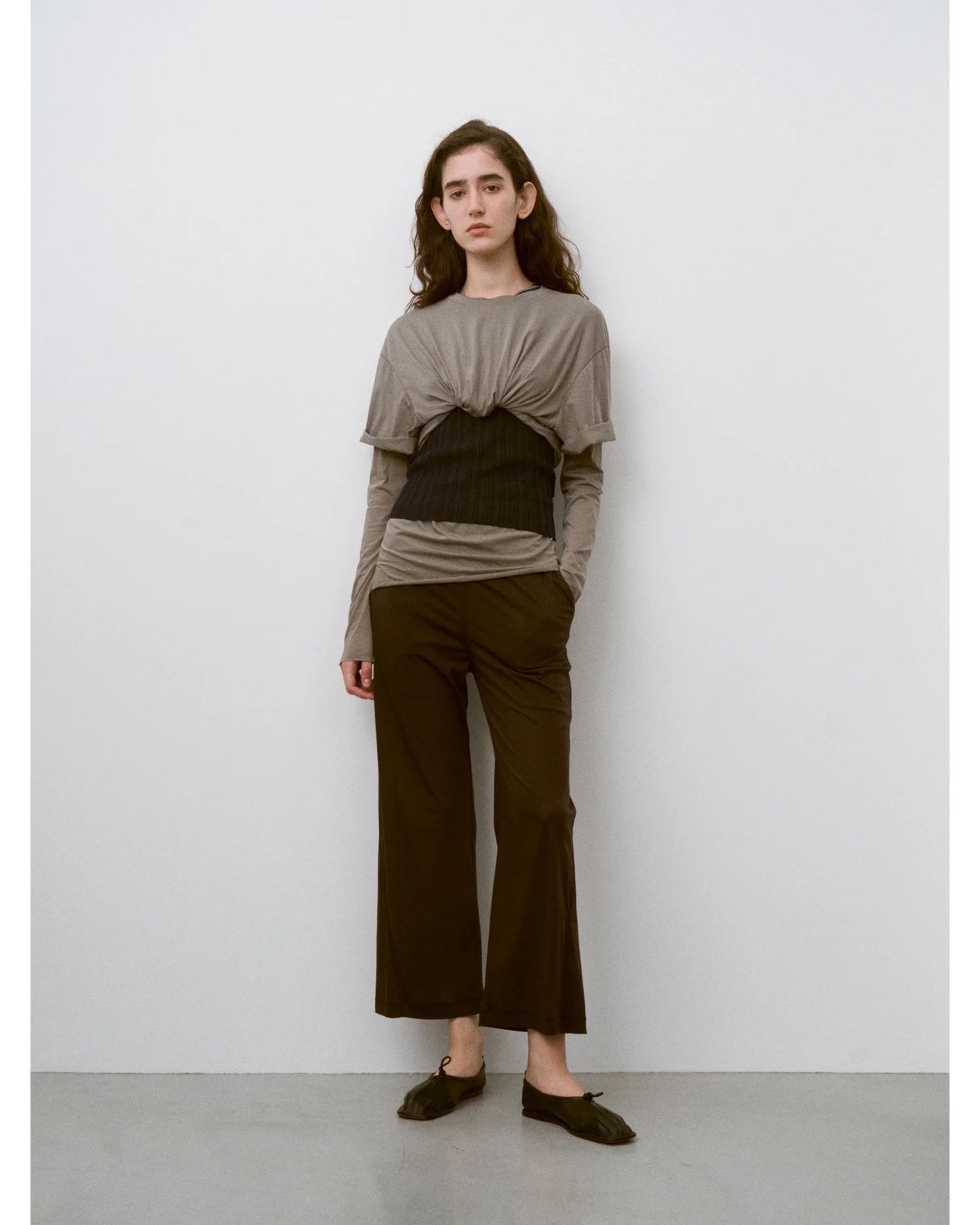 twisted cotton sheer jersey long sleeve Tee