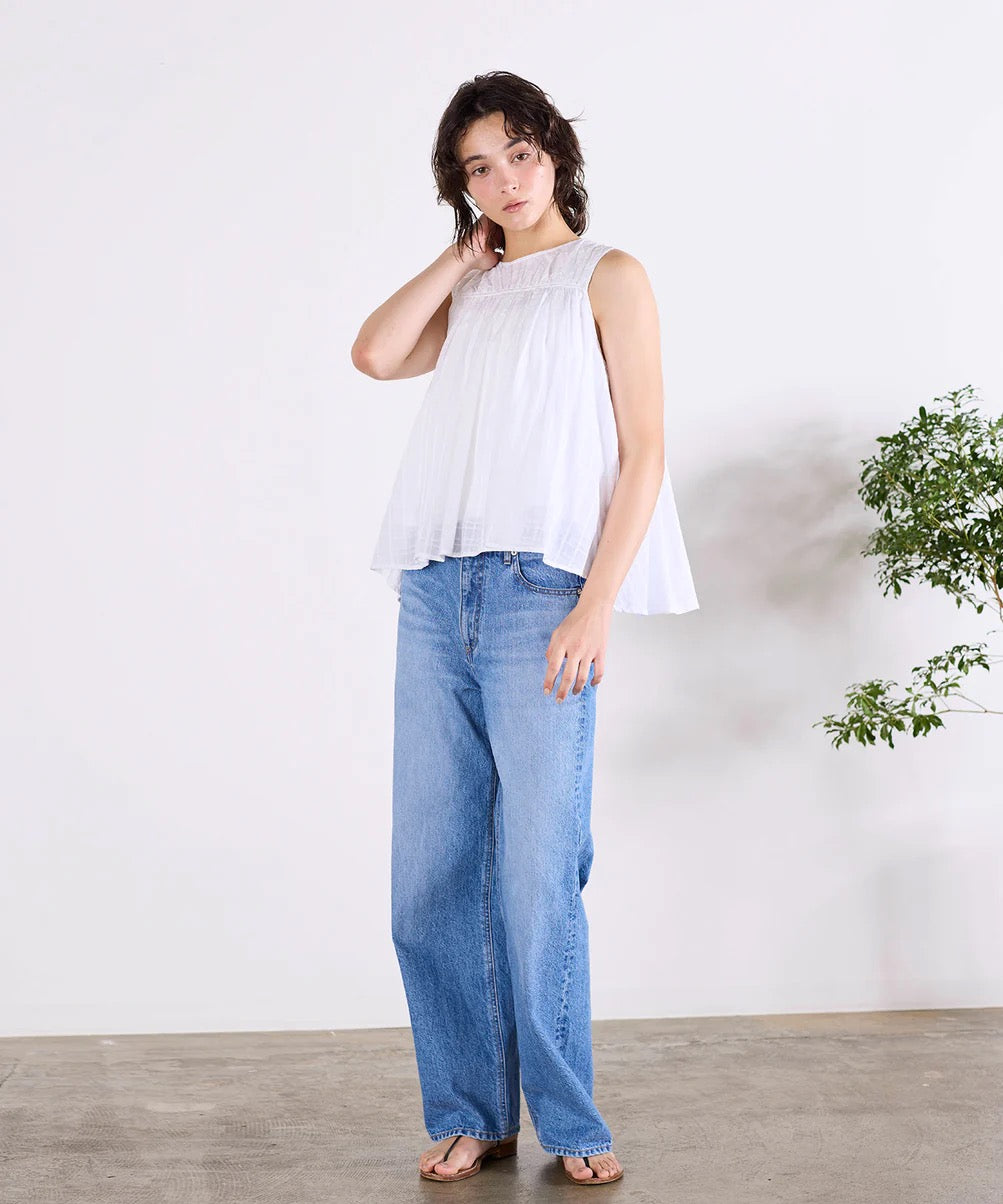 sheer check 2way gathered blouse