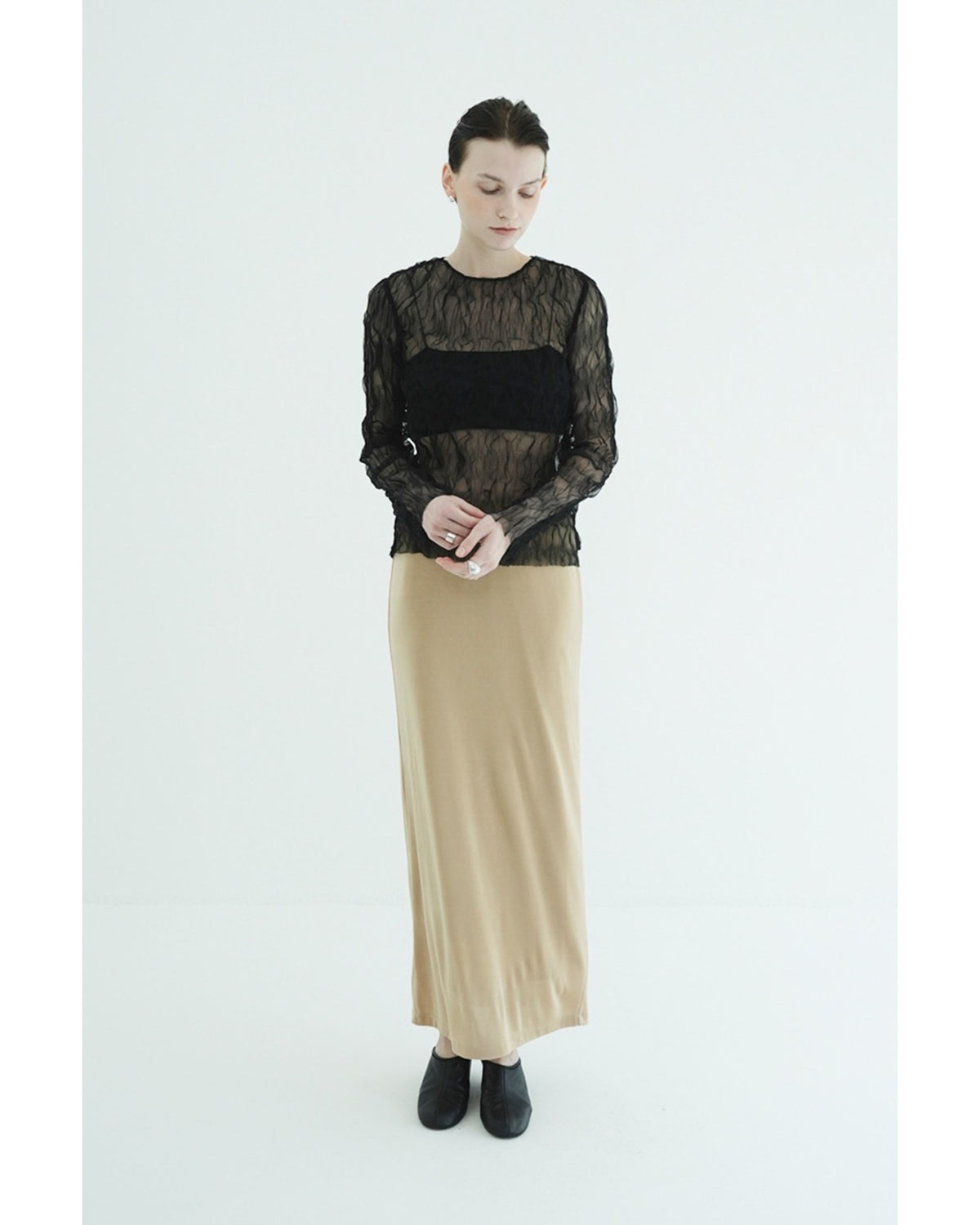 CRINKLED PLEAT SHEER TULLE TOPS
