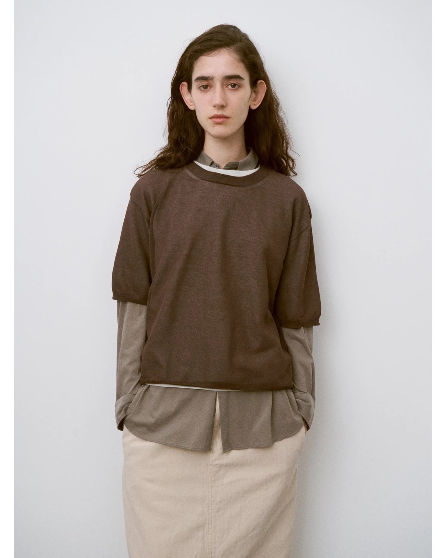 high-twisted cotton sheer knit layered P/O
