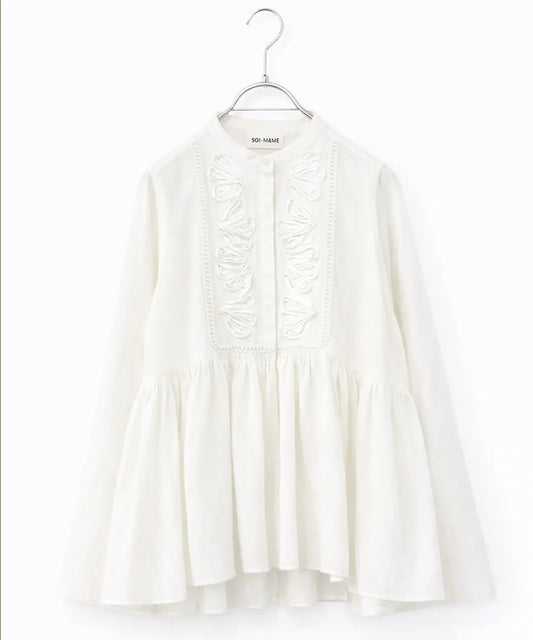 code embroidery diamond tuck blouse