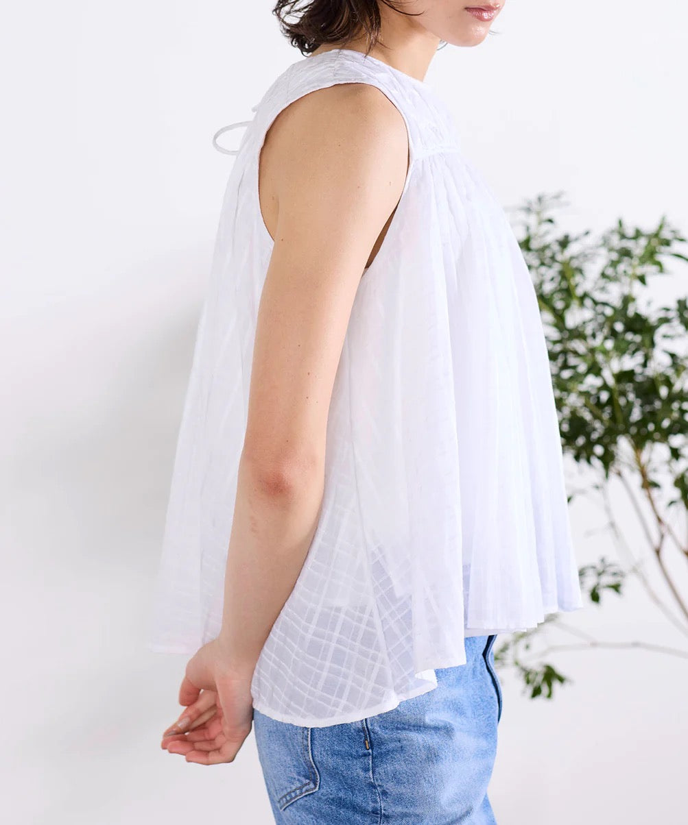 sheer check 2way gathered blouse