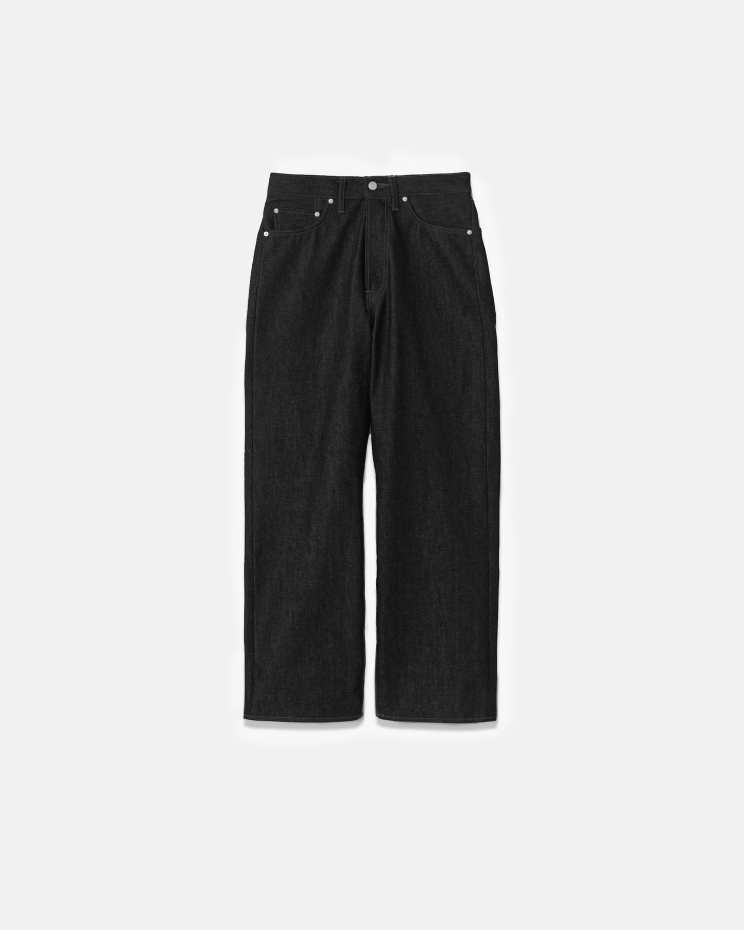 Selvage Denim Five Pocket Wide Straight Pants BLACK_WASHED